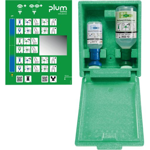 Wandbox mit 1 x 0,5 l Augenspüllösung und 1 x 0,2 l Augenspüllösung, pH-neutral | Notfallduschen, Augenspülflaschen